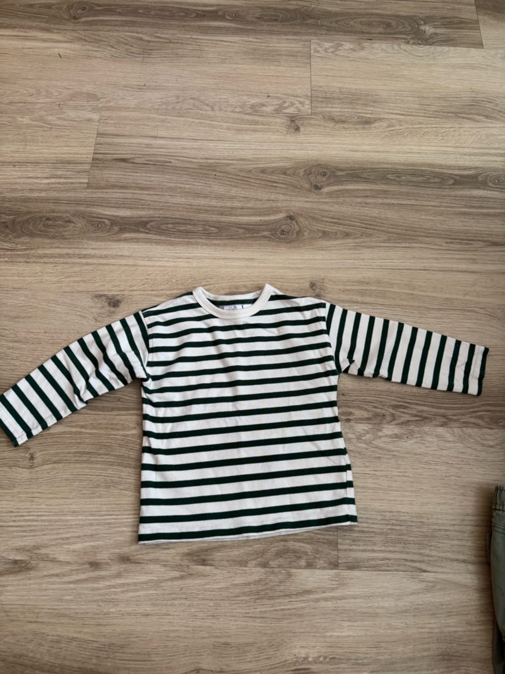 Zara White and Dark Green Striped Long Sleeve Tee
